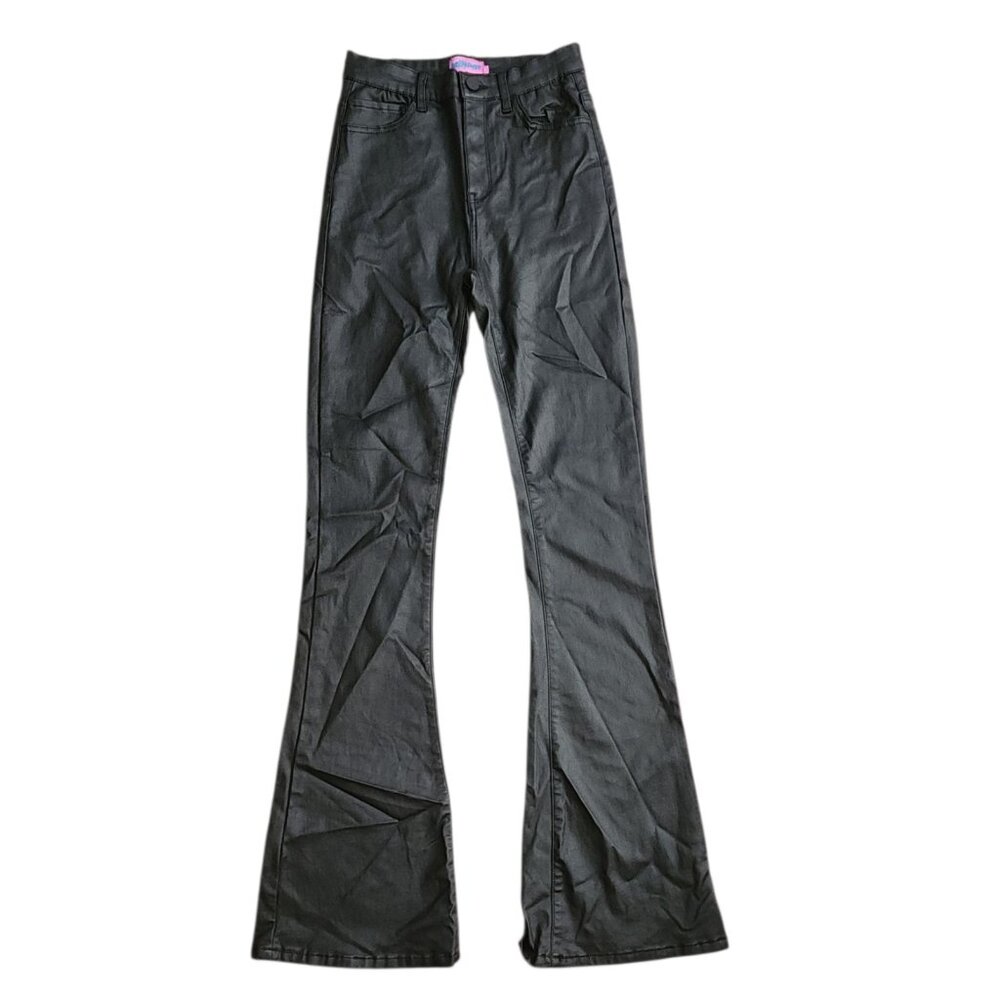 Edikted Pants Womens Size S‎ Small Black Pleather Flare Pockets Biker City Chic